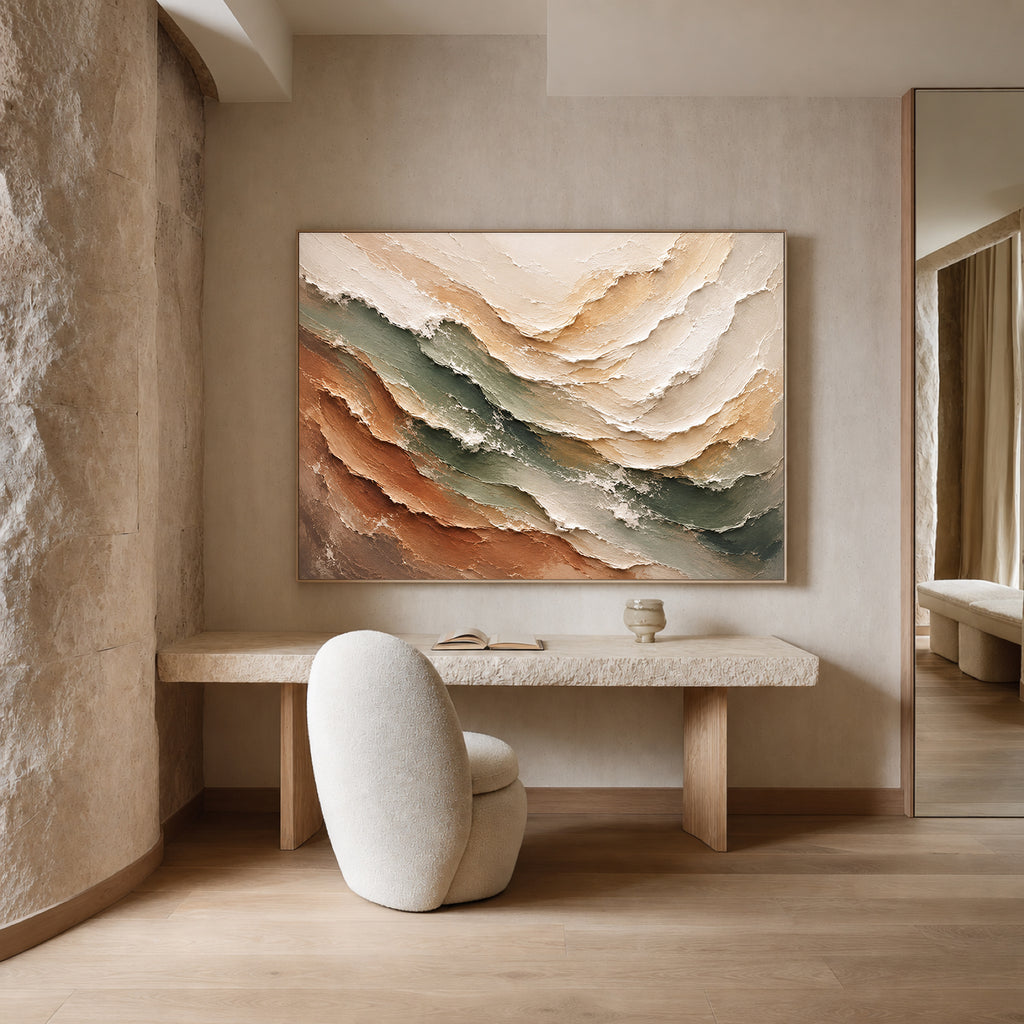 Earth & Tide Hand-Painted Textured Coastal Wall Art | Neutral Abstract Ocean Painting | Organic Modern Canvas