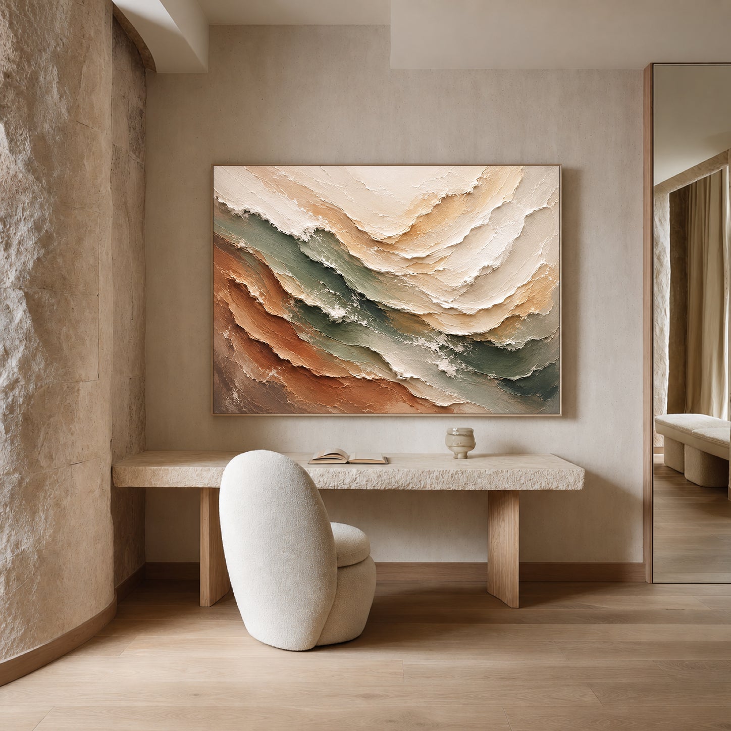 Earth & Tide Hand-Painted Textured Coastal Wall Art | Neutral Abstract Ocean Painting | Organic Modern Canvas