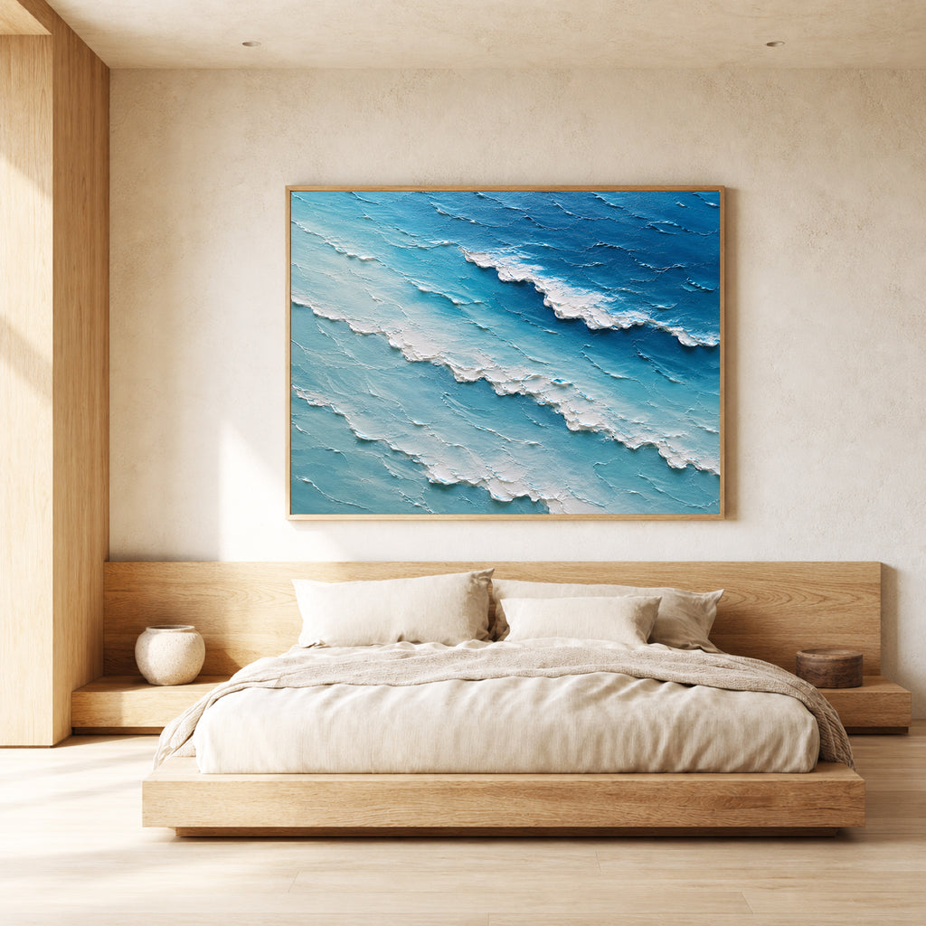 Endless Blue Hand-Painted Ocean Painting | Aerial Seascape Wall Art | Textured Coastal Canvas
