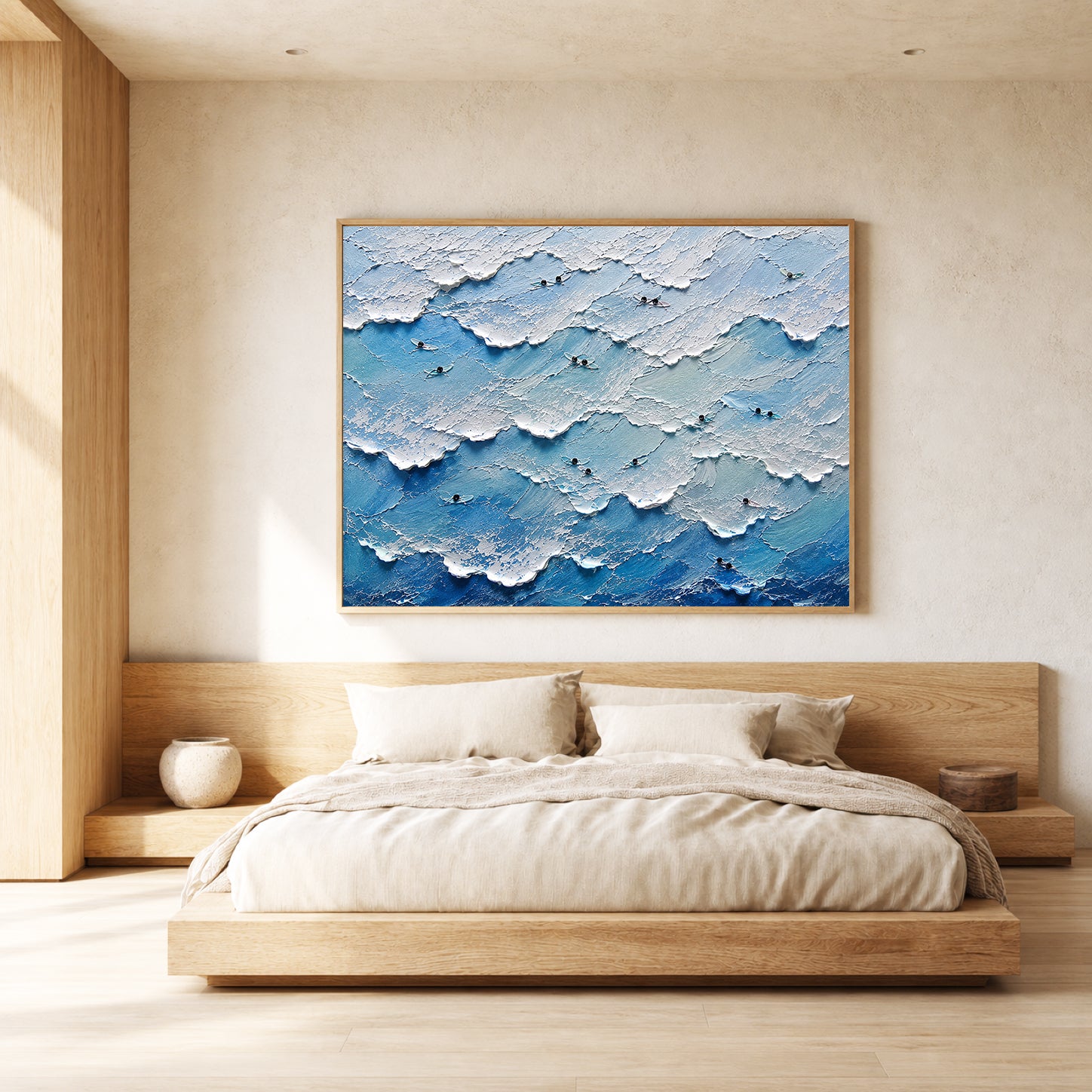 Surf Break Hand-Painted Ocean Painting | Aerial Surfer Wall Art | Coastal Wave Canvas