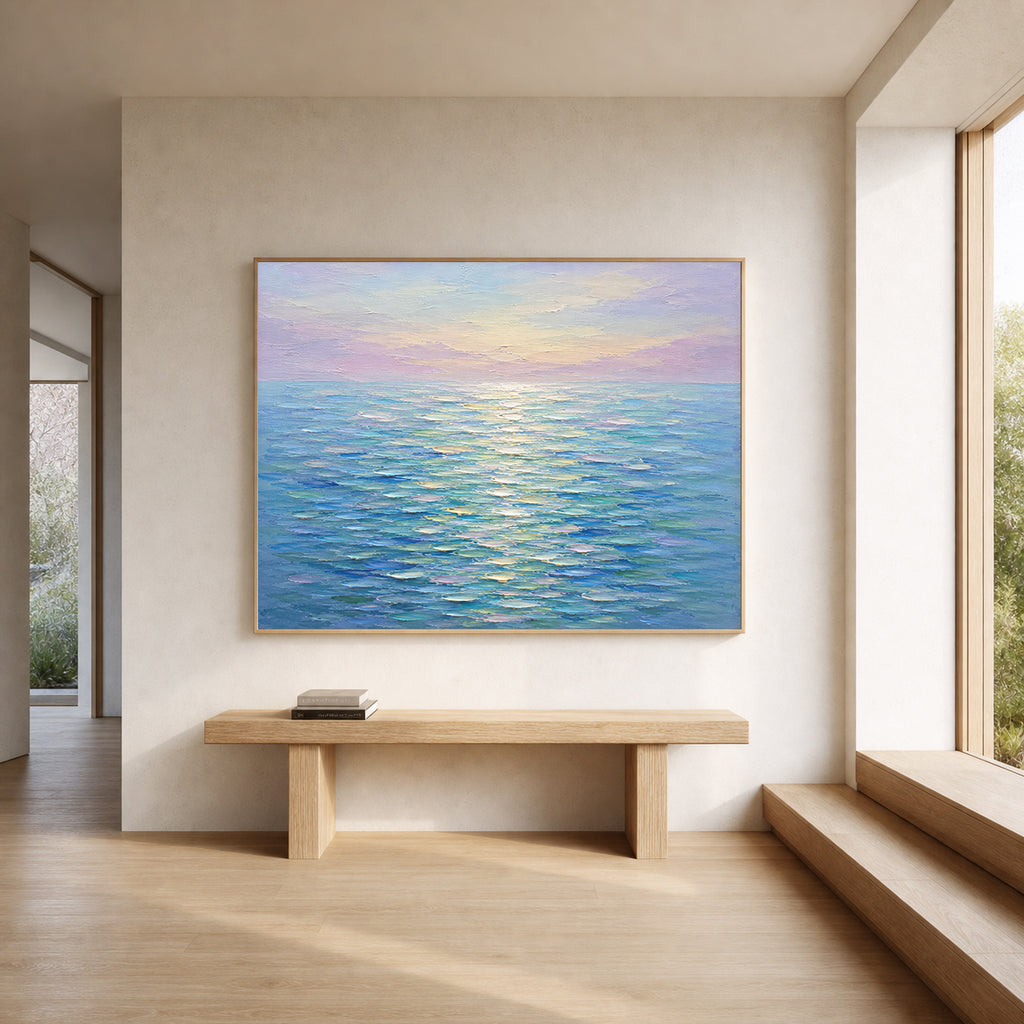 Ocean Glow Hand-Painted Abstract Seascape | Colourful Coastal Wall Art | Textured Ocean Canvas
