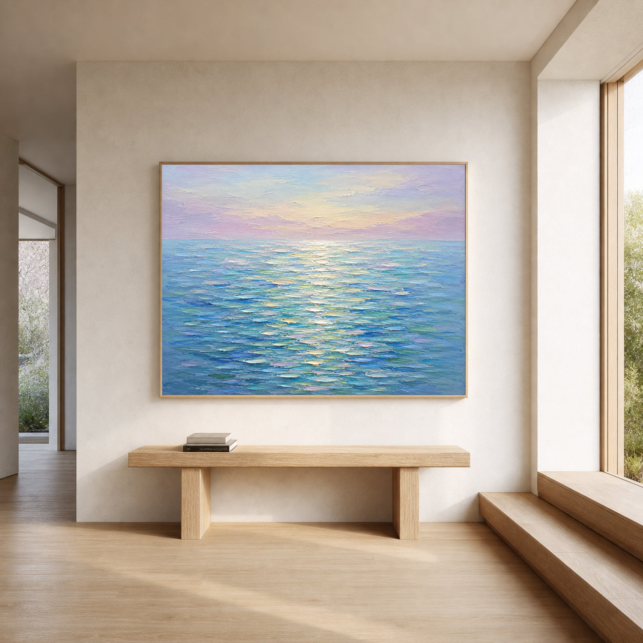 Ocean Glow Hand-Painted Abstract Seascape | Colourful Coastal Wall Art | Textured Ocean Canvas