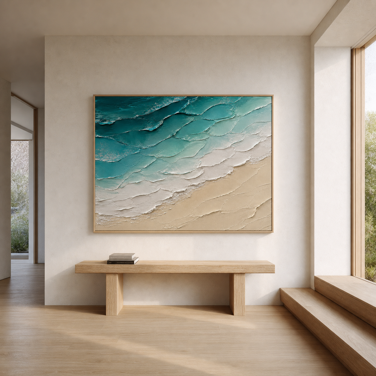 Coastal Layers Hand-Painted Abstract Coastal Wall Art | Textured Beach Painting | Modern Ocean Canvas