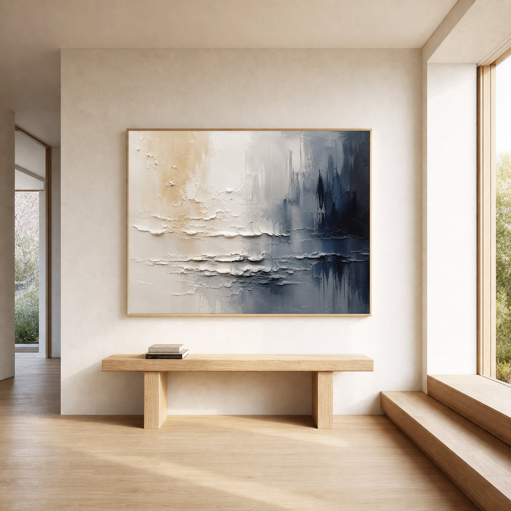 Coastal Mist Hand-Painted Abstract Coastal Painting | Modern Textured Wall Art | Minimalist Ocean Canvas
