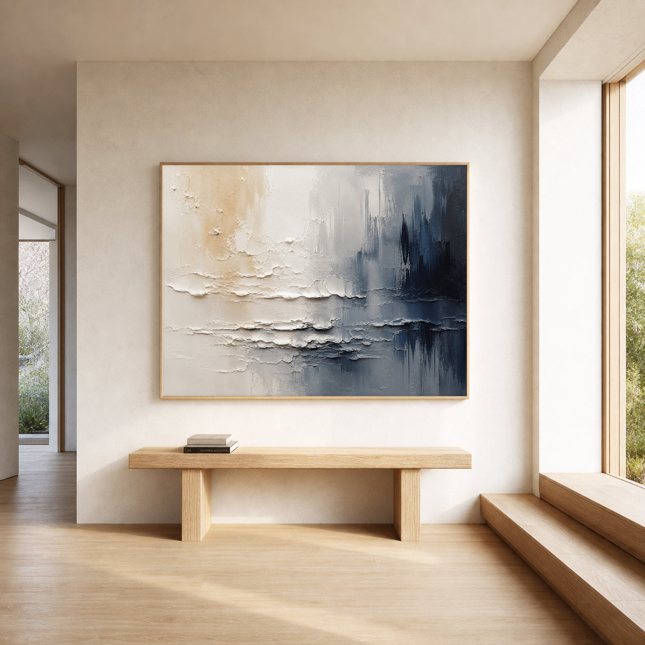 Coastal Mist Hand-Painted Abstract Coastal Painting | Modern Textured Wall Art | Minimalist Ocean Canvas