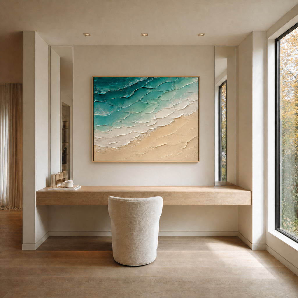 Coastal Layers Hand-Painted Abstract Coastal Wall Art | Textured Beach Painting | Modern Ocean Canvas
