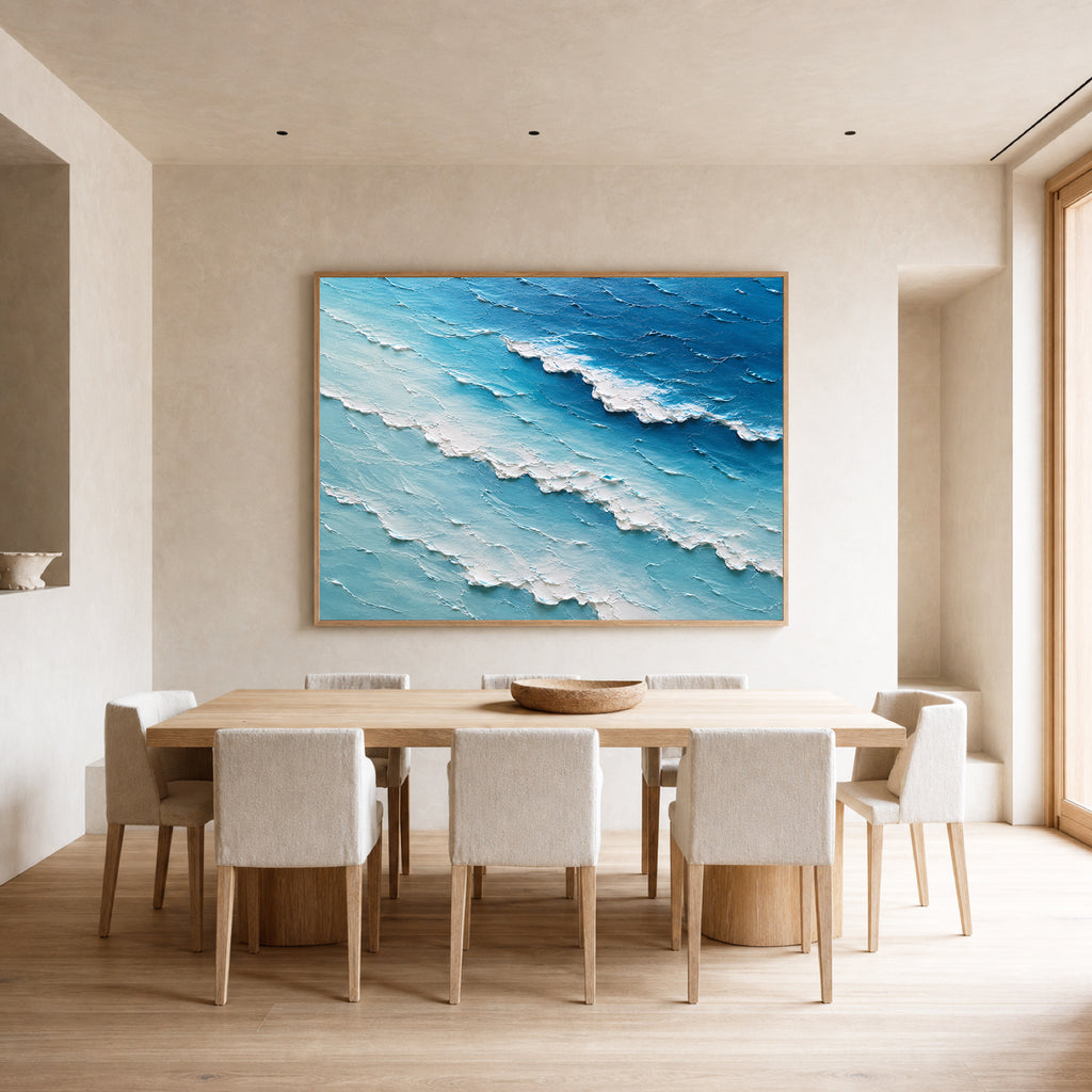 Endless Blue Hand-Painted Ocean Painting | Aerial Seascape Wall Art | Textured Coastal Canvas