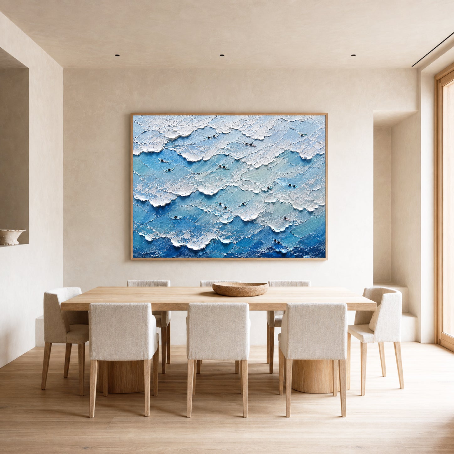 Surf Break Hand-Painted Ocean Painting | Aerial Surfer Wall Art | Coastal Wave Canvas