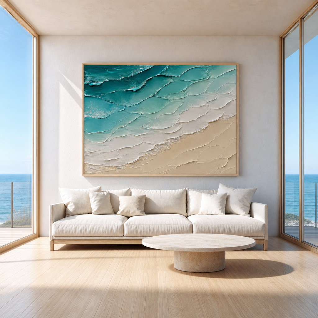 Coastal Layers Hand-Painted Abstract Coastal Wall Art | Textured Beach Painting | Modern Ocean Canvas