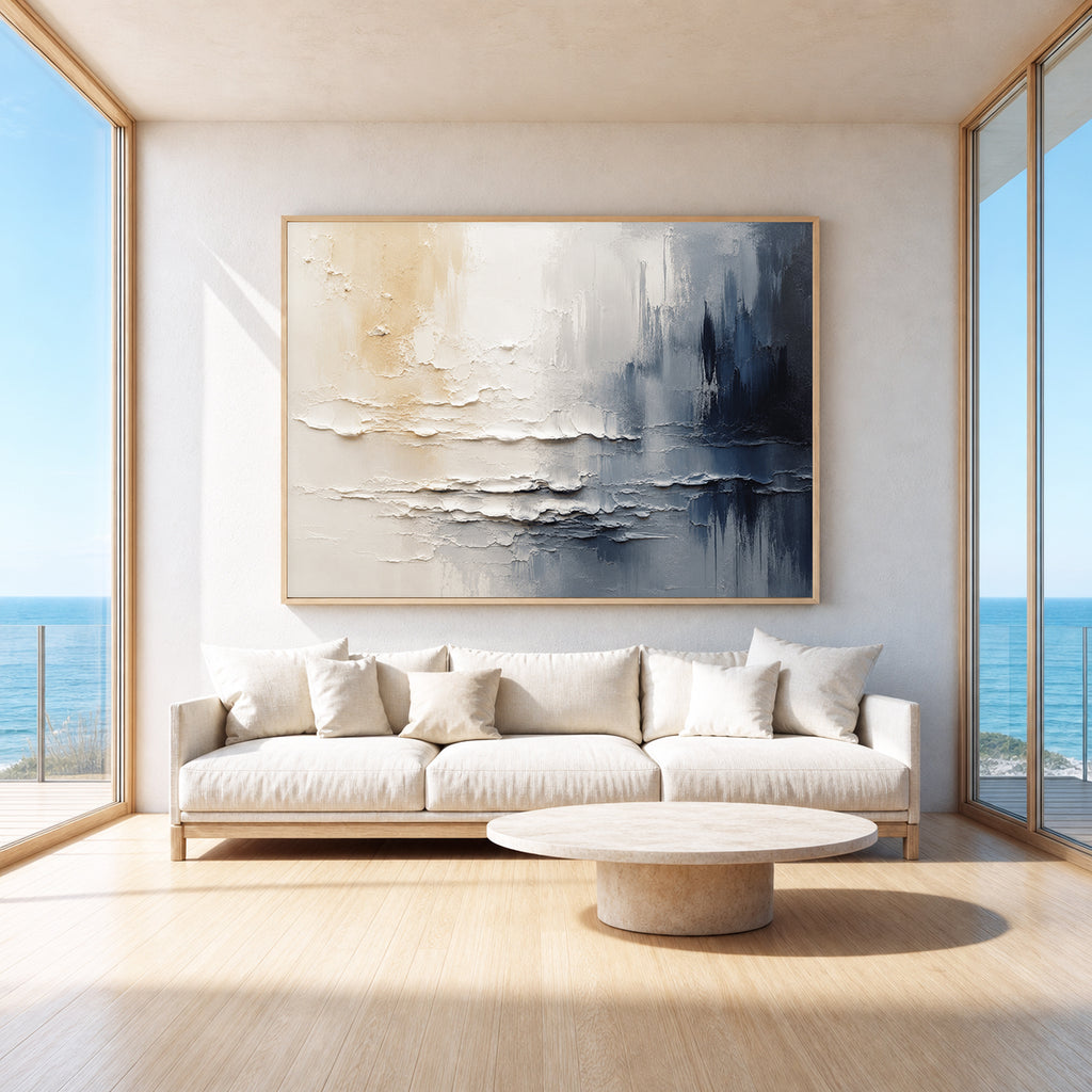 Coastal Mist Hand-Painted Abstract Coastal Painting | Modern Textured Wall Art | Minimalist Ocean Canvas
