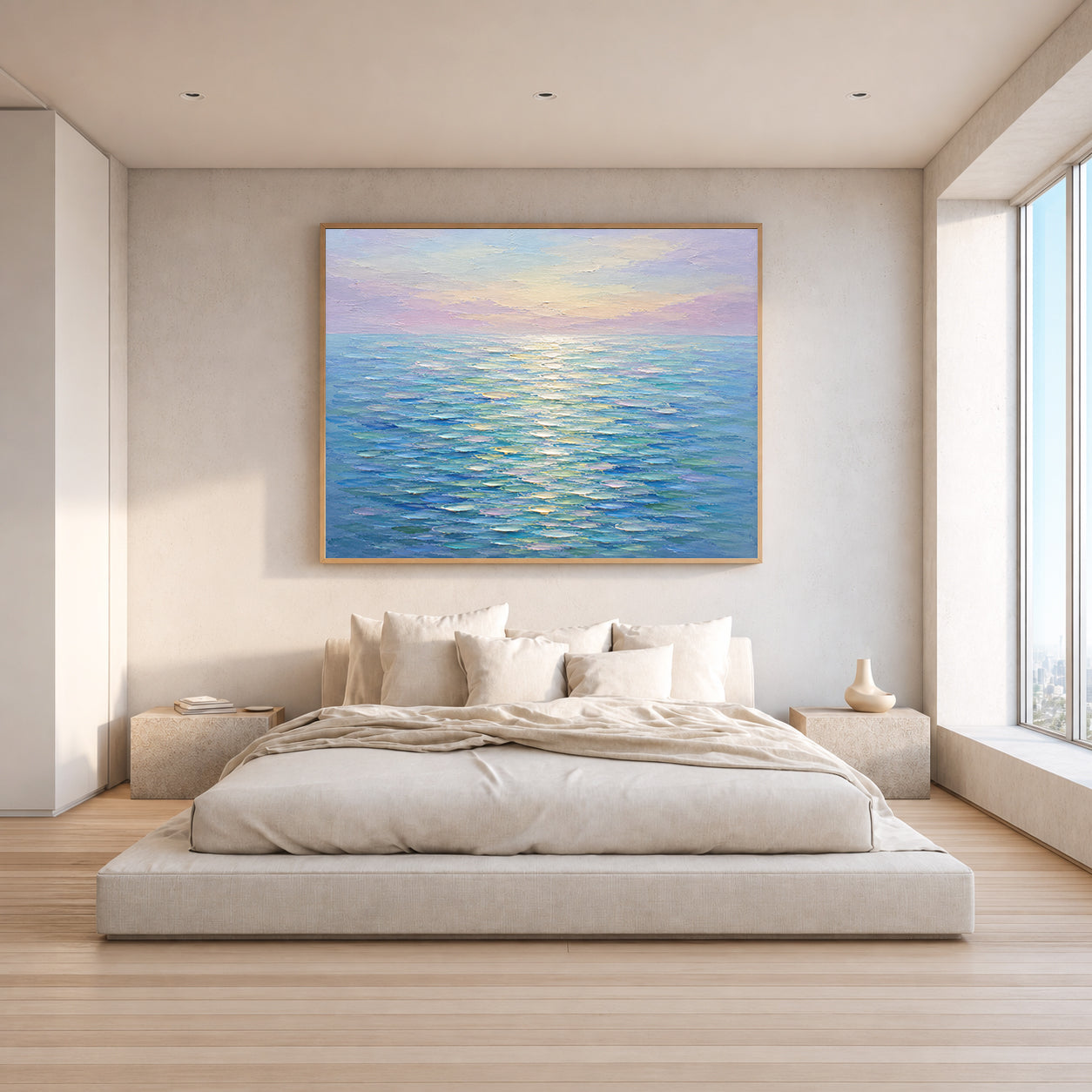 Ocean Glow Hand-Painted Abstract Seascape | Colourful Coastal Wall Art | Textured Ocean Canvas