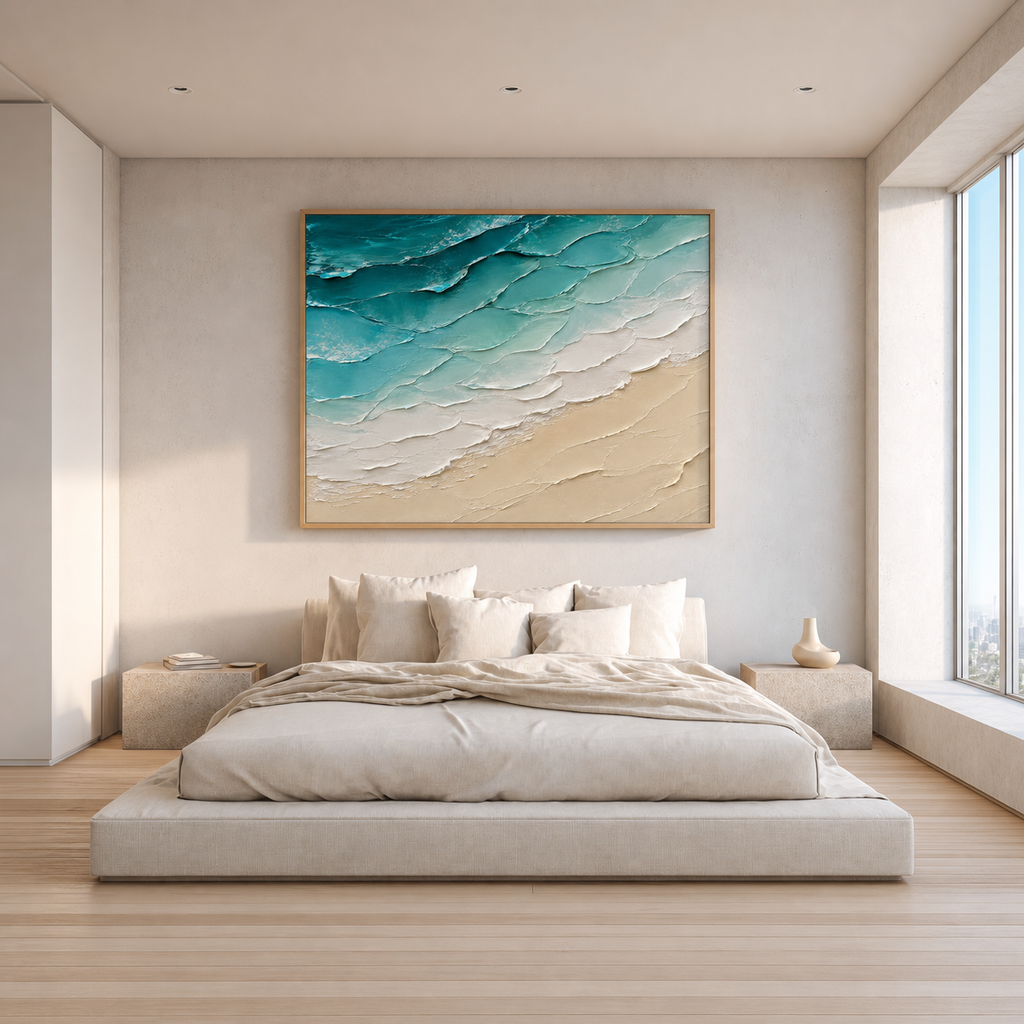 Coastal Layers Hand-Painted Abstract Coastal Wall Art | Textured Beach Painting | Modern Ocean Canvas
