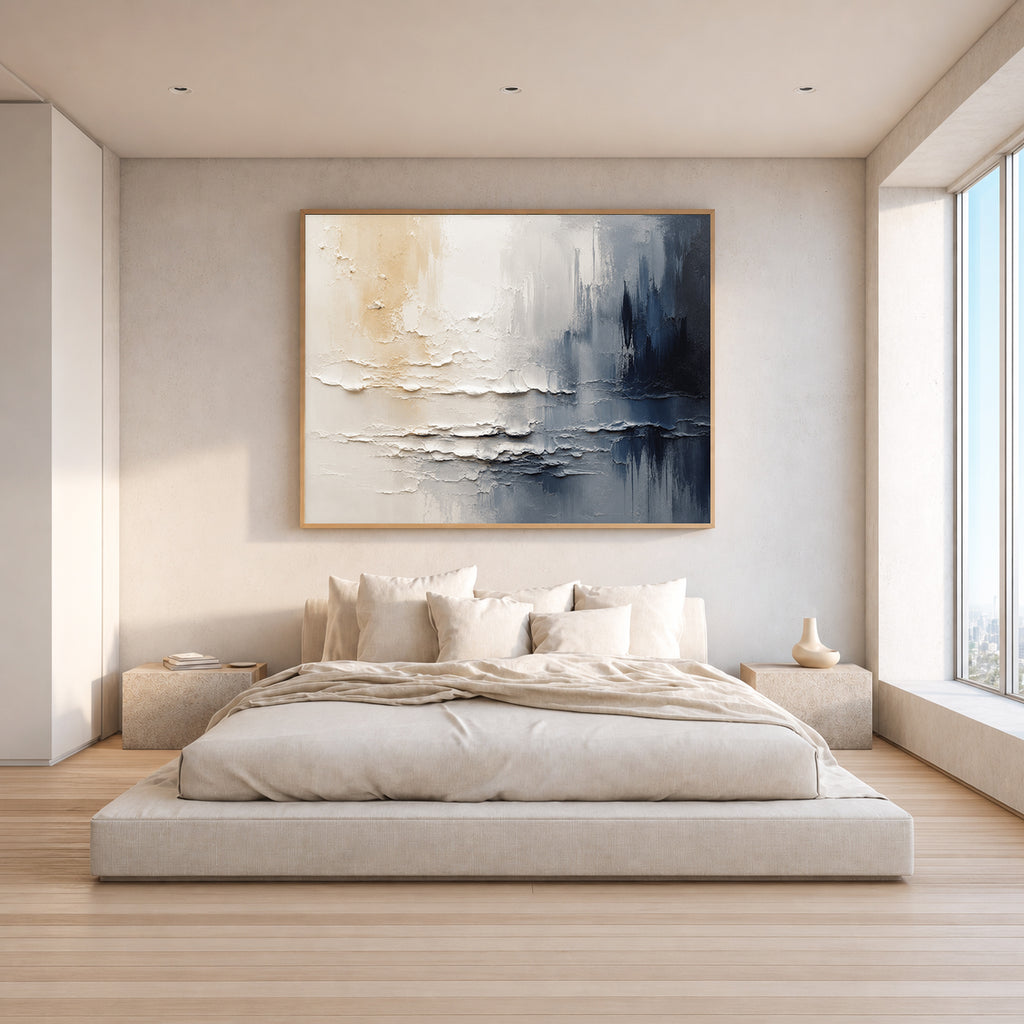 Coastal Mist Hand-Painted Abstract Coastal Painting | Modern Textured Wall Art | Minimalist Ocean Canvas