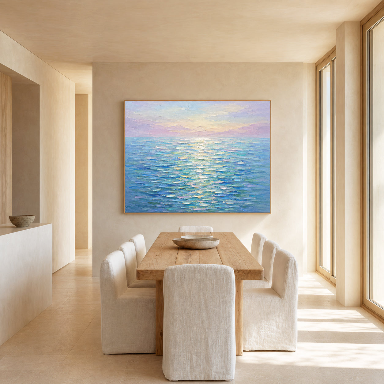 Ocean Glow Hand-Painted Abstract Seascape | Colourful Coastal Wall Art | Textured Ocean Canvas