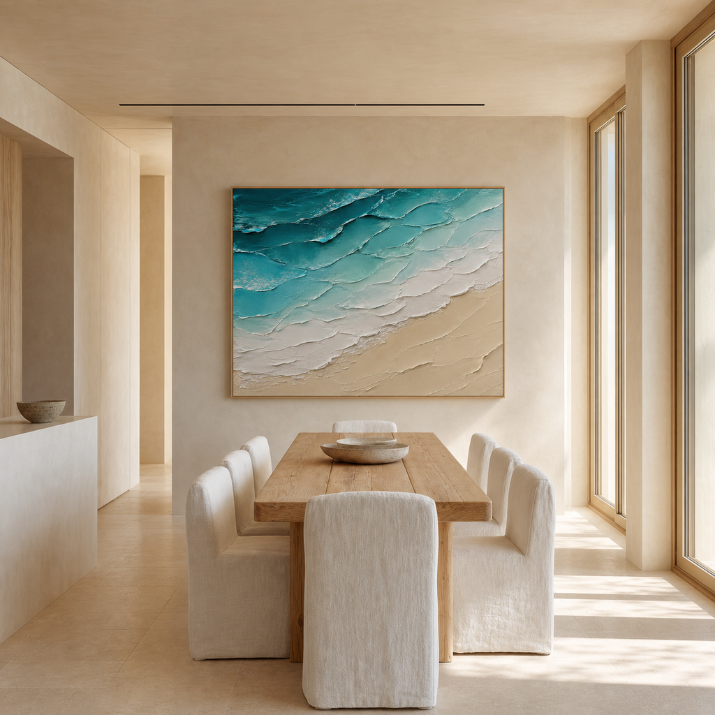 Coastal Layers Hand-Painted Abstract Coastal Wall Art | Textured Beach Painting | Modern Ocean Canvas