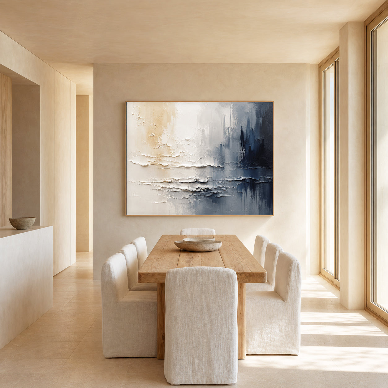 Coastal Mist Hand-Painted Abstract Coastal Painting | Modern Textured Wall Art | Minimalist Ocean Canvas