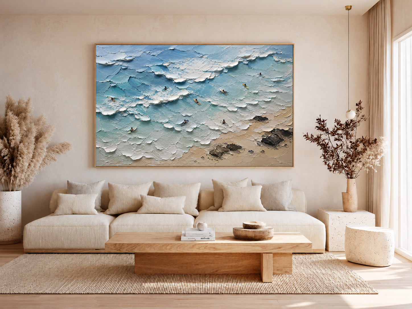 Surf Line Coastal Landscape Painting | Aerial Surf Wall Art | Textured Ocean Canvas